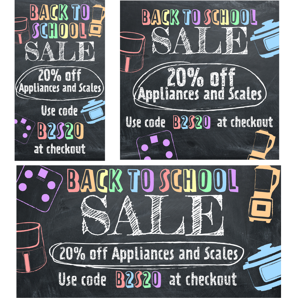 Different orientations of a sale graphic.